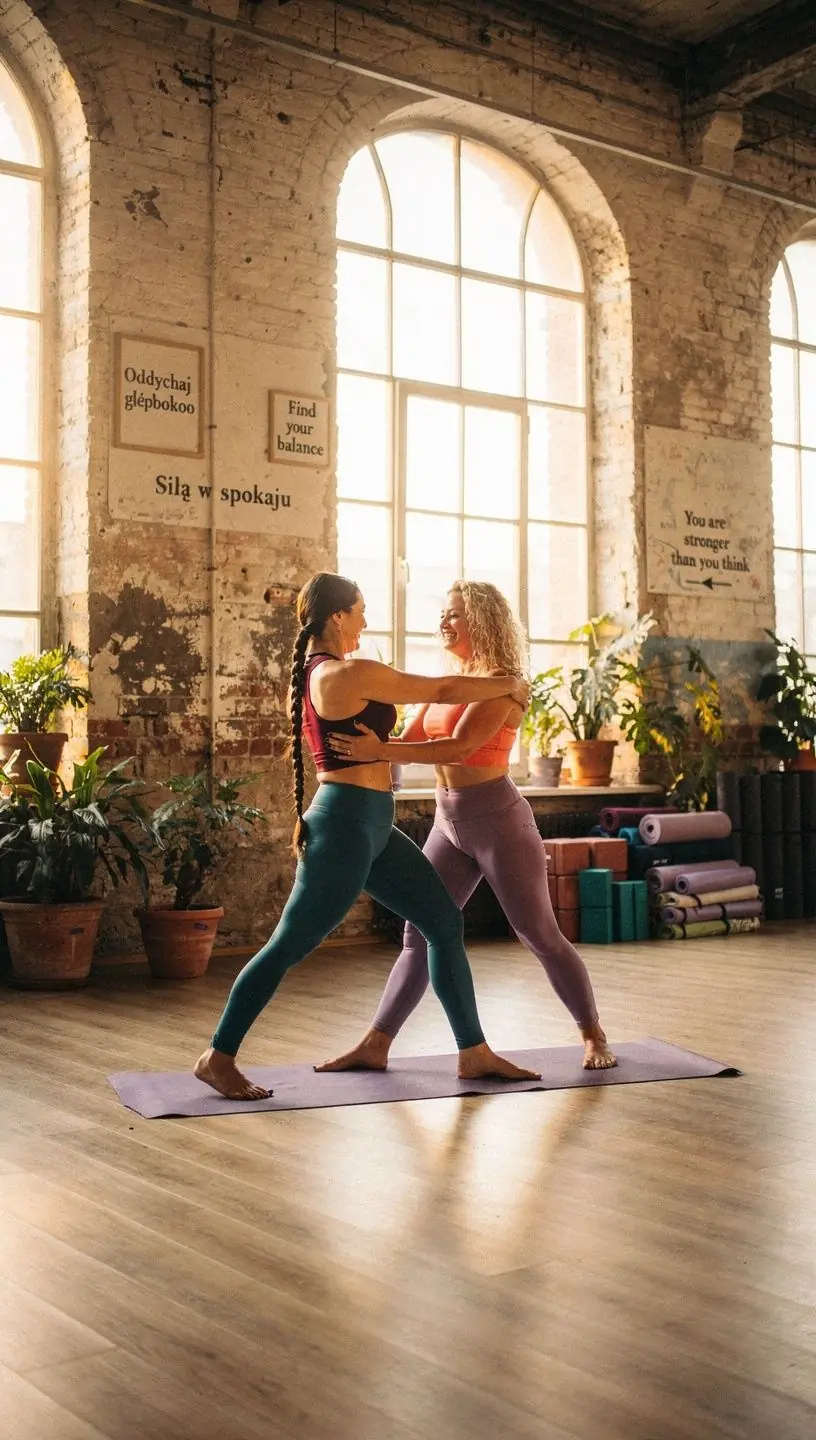 Młoda kobieta wykonująca rozciąganie w pozycji siedzącej na plaży.