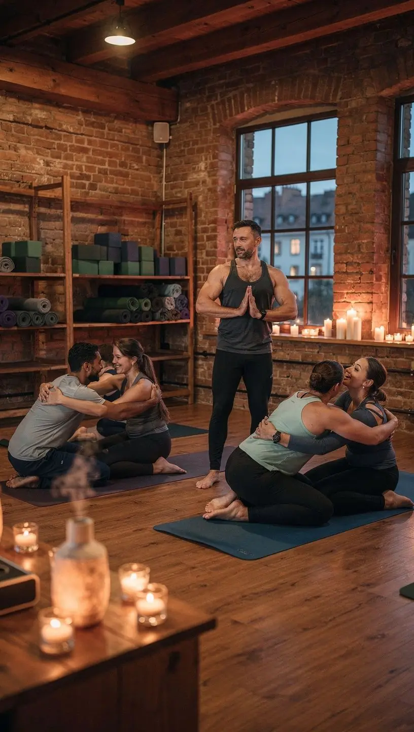 Instruktor pokazujący techniki rozciągania, aby poprawić zdrowie stawów uczestników.