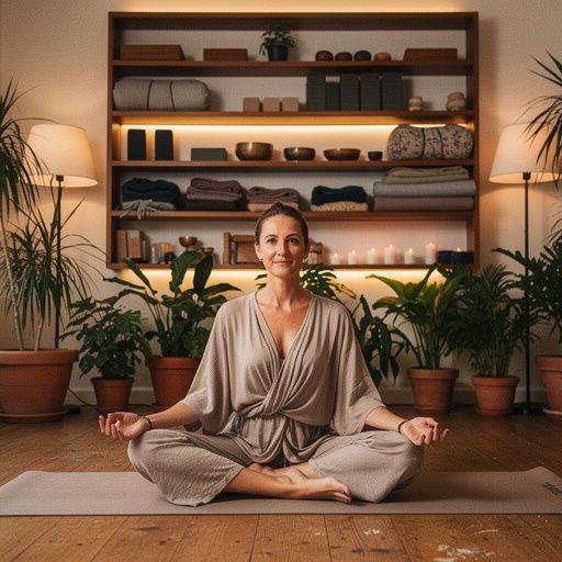 Osoba siedząca w pozycji kwiatu, koncentrująca się na medytacji.